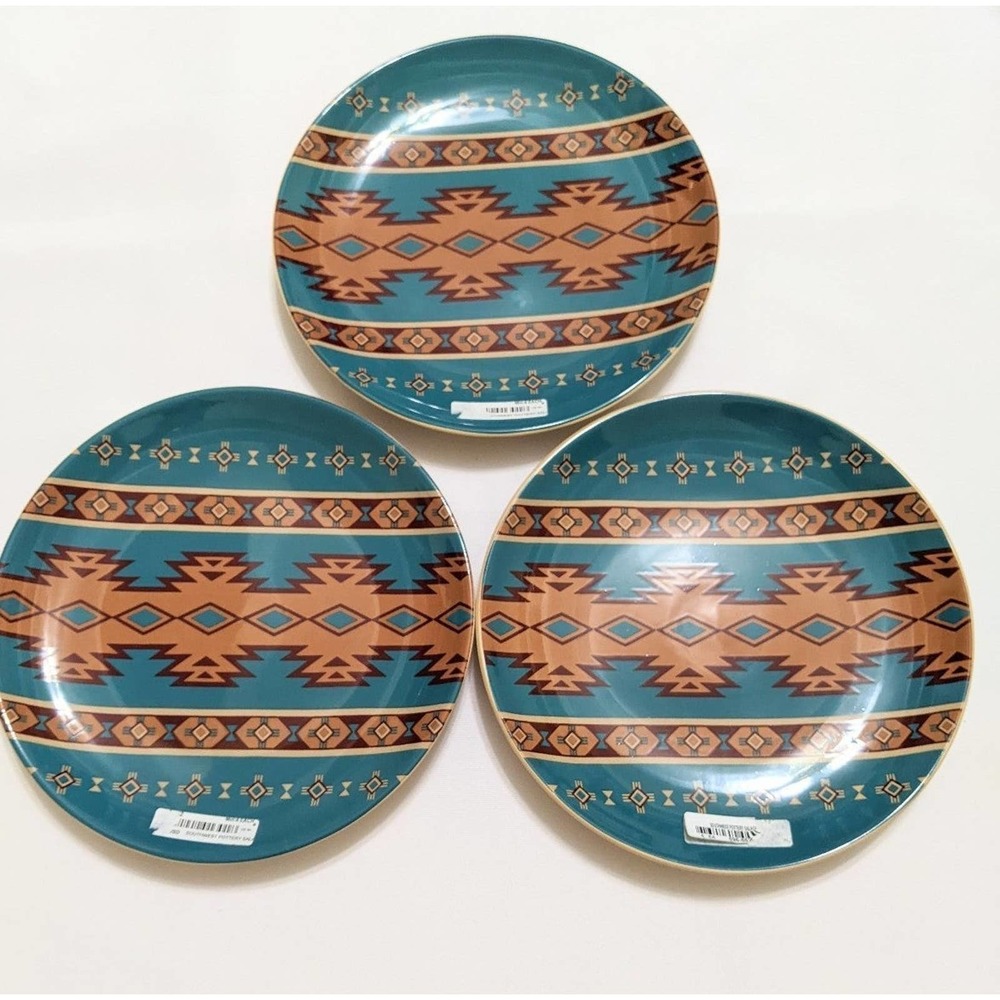 Set lot 3 southwest pottery blue salad plate plates new